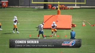 Cone drills to help backs and receivers build footwork [upl. by Acira478]