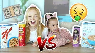 BRANDED or UNBRANDED FOOD CHALLENGE Mia vs Sienna  Fizz Sisters [upl. by Gennaro971]