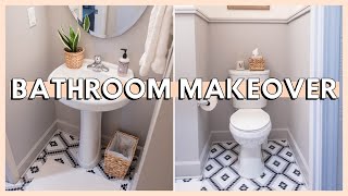 DIY BATHROOM MAKEOVER ON A BUDGET  renter friendly bathroom makeover  small bathroom makeover [upl. by Elvina]