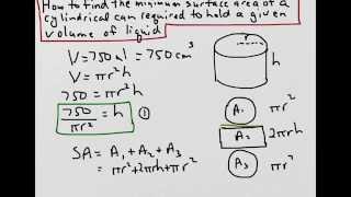 How to find the minimum surface area of a cylindrical can to hold a given volume [upl. by Sand808]