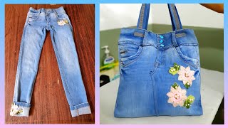 BOLSO CON JEANS RECICLADOS Tutorial Nuevo Modelo [upl. by Annawat]