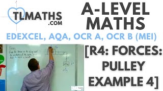 ALevel Maths R409 Forces Pulley Example 4 [upl. by Eamon589]