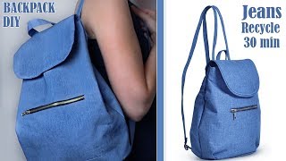 DIY OLD JEANS RECYCLE INTO CUTE BACKPACK TUTORIAL  Handmade Backpack Idea 30 min [upl. by Holton]