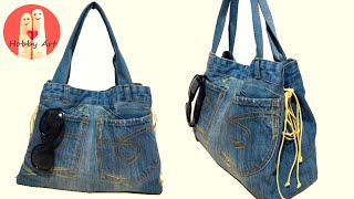 DIY Tutorial Riciclo Borsa Jeans  Recycled Denim Bag [upl. by Heinrik]