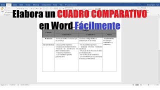 CÓMO HACER UN CUADRO COMPARATIVO EN WORD FÁCILMENTE [upl. by Eelram]