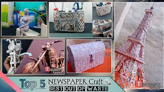 Top 5 Newspaper Crafts Ideas  Easy Craft Newspaper craftDIYS IDEAS [upl. by Sura]