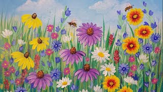 Wildflowers Acrylic Painting Tutorial LIVE Beginner Step by Step Flowers [upl. by Brunella]