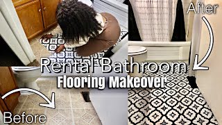 DIY Rental Bathroom MAKEOVER PeelAndStick Vinyl tile RENTER FRIENDLY Transformation Series Pt1 [upl. by Vasya]