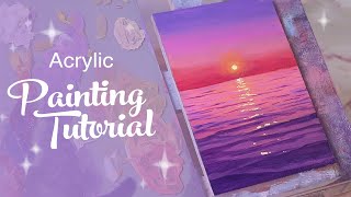 Acrylic Painting Tutorial  Purple Ocean Sunset beginner to intermediate [upl. by Ettolrahc]