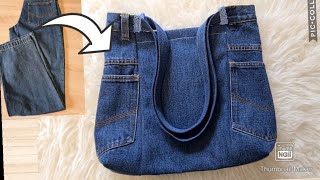 Jeans recycle bag tutorial Handbag from old jeans [upl. by Hildebrandt]