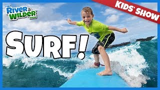 Kids get SURFING lessons in HAWAII  River and Wilder Show [upl. by Scrivings]